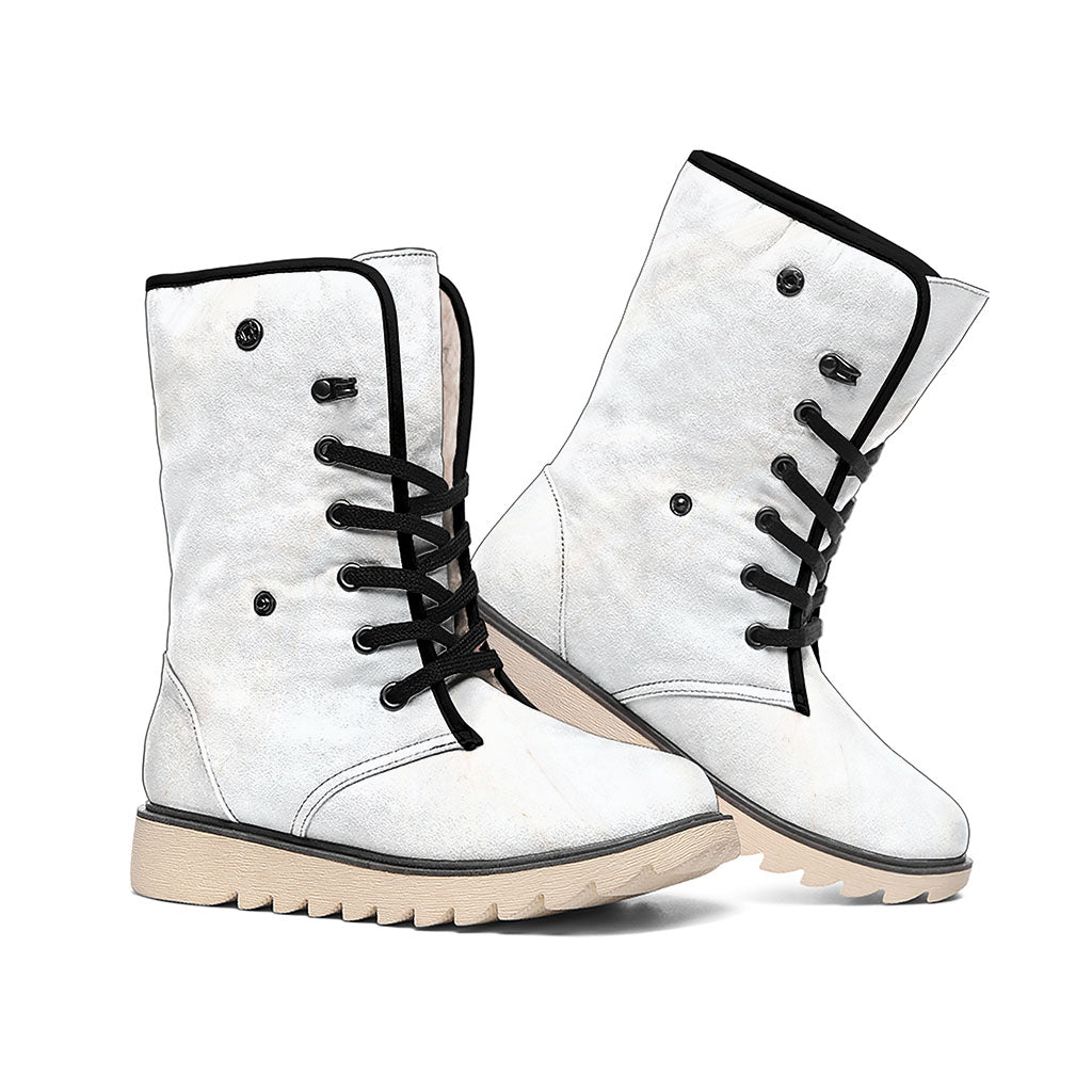 White Brown Smooth Marble Print Winter Boots