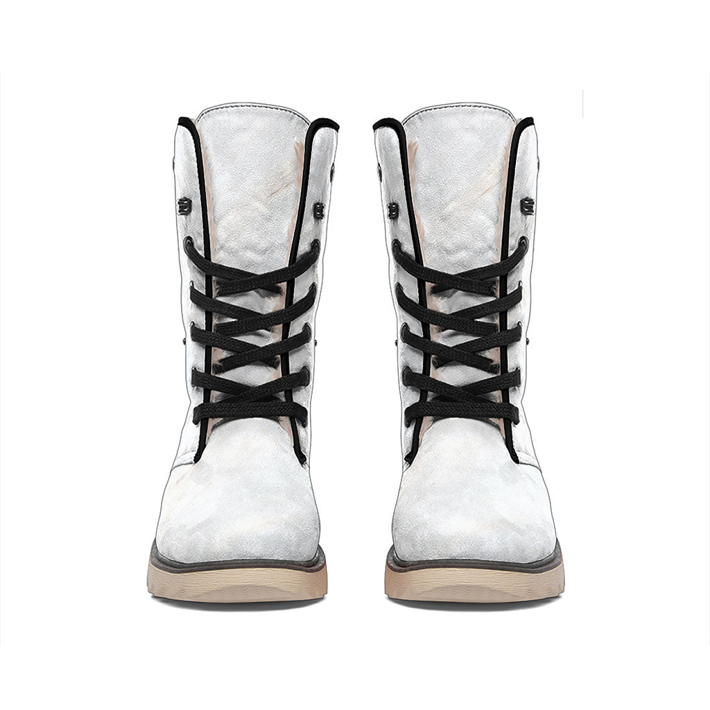 White Brown Smooth Marble Print Winter Boots