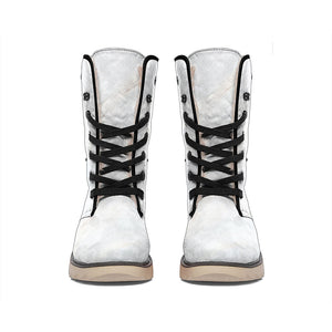 White Brown Smooth Marble Print Winter Boots