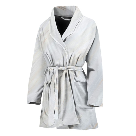 White Brown Smooth Marble Print Women's Bathrobe