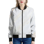 White Brown Smooth Marble Print Women's Bomber Jacket