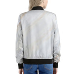 White Brown Smooth Marble Print Women's Bomber Jacket