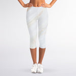 White Brown Smooth Marble Print Women's Capri Leggings