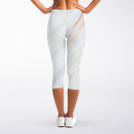 White Brown Smooth Marble Print Women's Capri Leggings