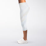 White Brown Smooth Marble Print Women's Capri Leggings