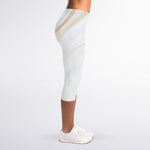 White Brown Smooth Marble Print Women's Capri Leggings