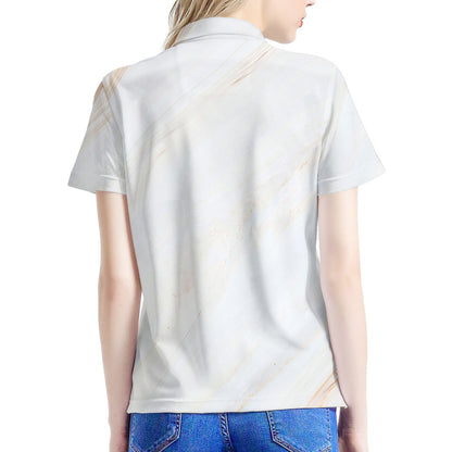 White Brown Smooth Marble Print Women's Polo Shirt