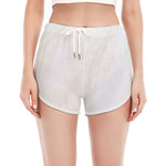 White Brown Smooth Marble Print Women's Split Running Shorts