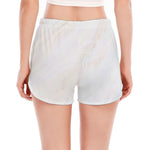 White Brown Smooth Marble Print Women's Split Running Shorts