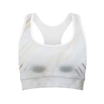 White Brown Smooth Marble Print Women's Sports Bra