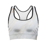White Brown Smooth Marble Print Women's Sports Bra