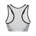 White Brown Smooth Marble Print Women's Sports Bra