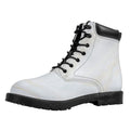 White Brown Smooth Marble Print Padded Collar Lace Up Boots