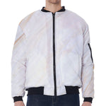 White Brown Smooth Marble Print Zip Sleeve Bomber Jacket