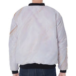 White Brown Smooth Marble Print Zip Sleeve Bomber Jacket