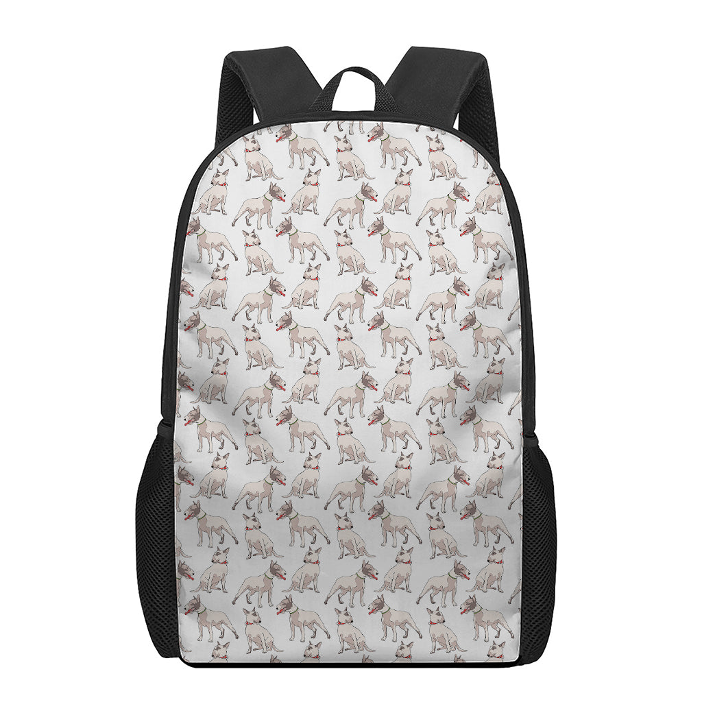 White Bull Terrier Pattern Print 17 Inch Backpack
