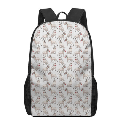 White Bull Terrier Pattern Print 17 Inch Backpack