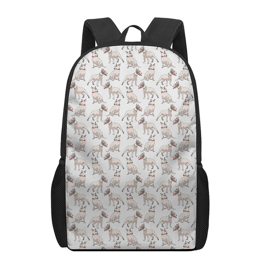 White Bull Terrier Pattern Print 17 Inch Backpack