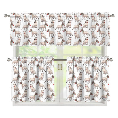 White Bull Terrier Pattern Print 3 Piece Kitchen Curtains