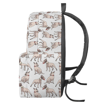 White Bull Terrier Pattern Print Backpack