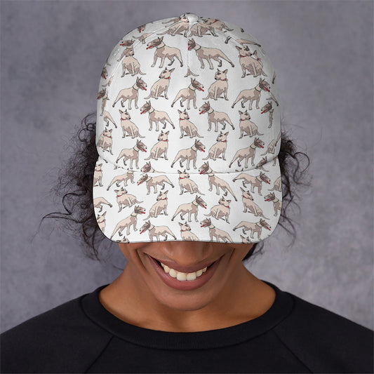 White Bull Terrier Pattern Print Baseball Cap