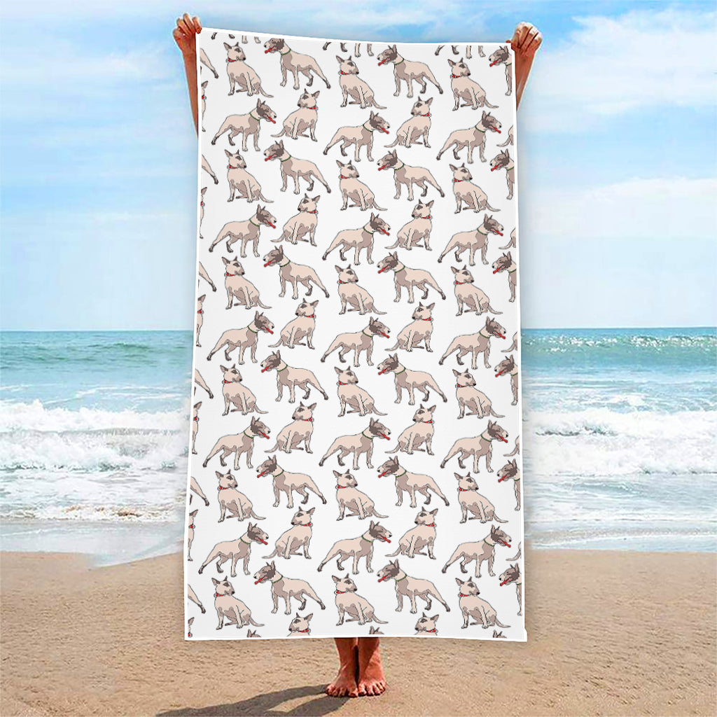 White Bull Terrier Pattern Print Beach Towel