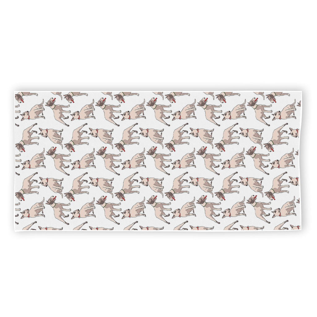 White Bull Terrier Pattern Print Beach Towel