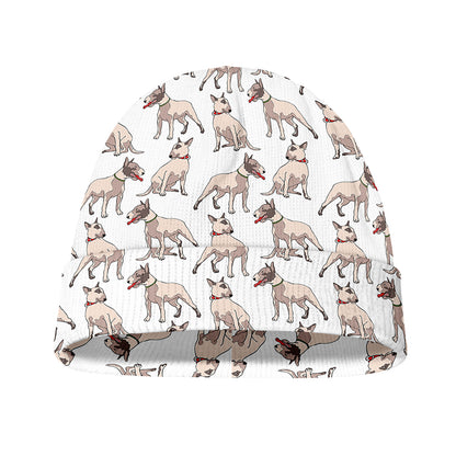 White Bull Terrier Pattern Print Beanie