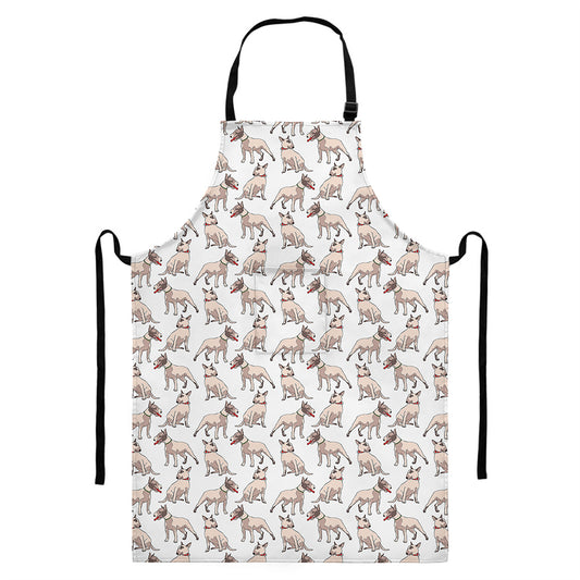 White Bull Terrier Pattern Print Bib Apron With Pocket
