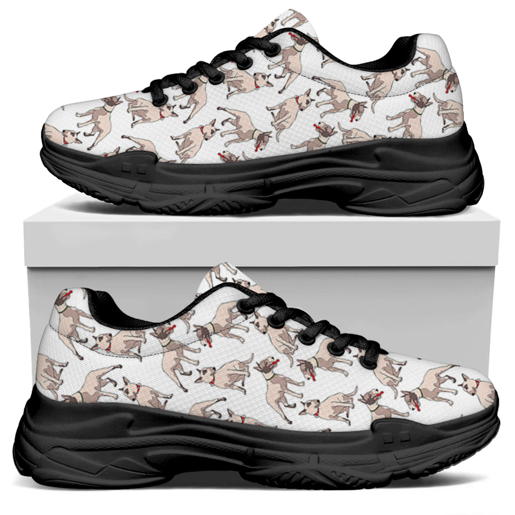 White Bull Terrier Pattern Print Black Chunky Shoes