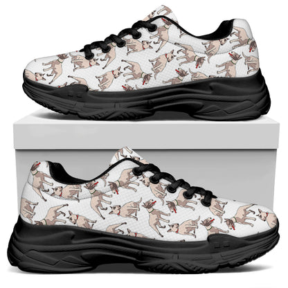 White Bull Terrier Pattern Print Black Chunky Shoes