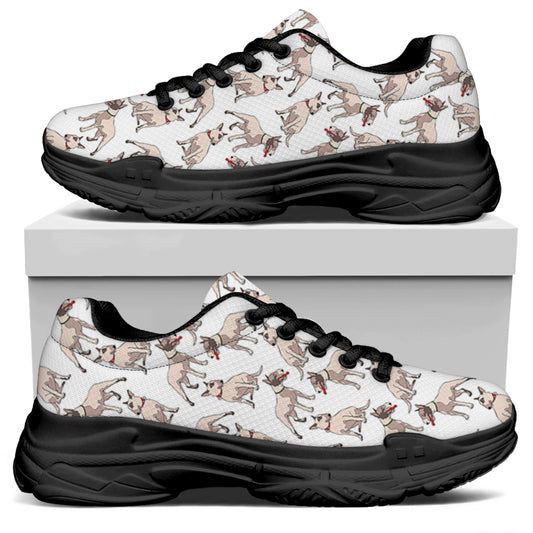 White Bull Terrier Pattern Print Black Chunky Shoes