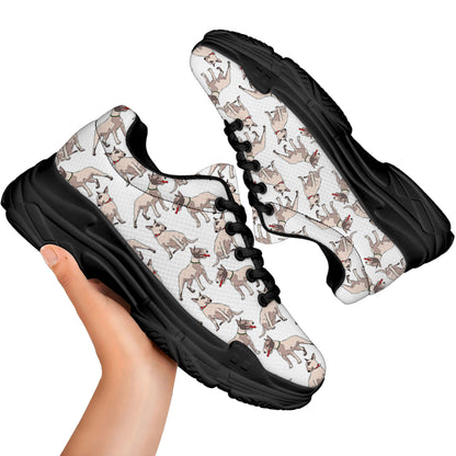 White Bull Terrier Pattern Print Black Chunky Shoes