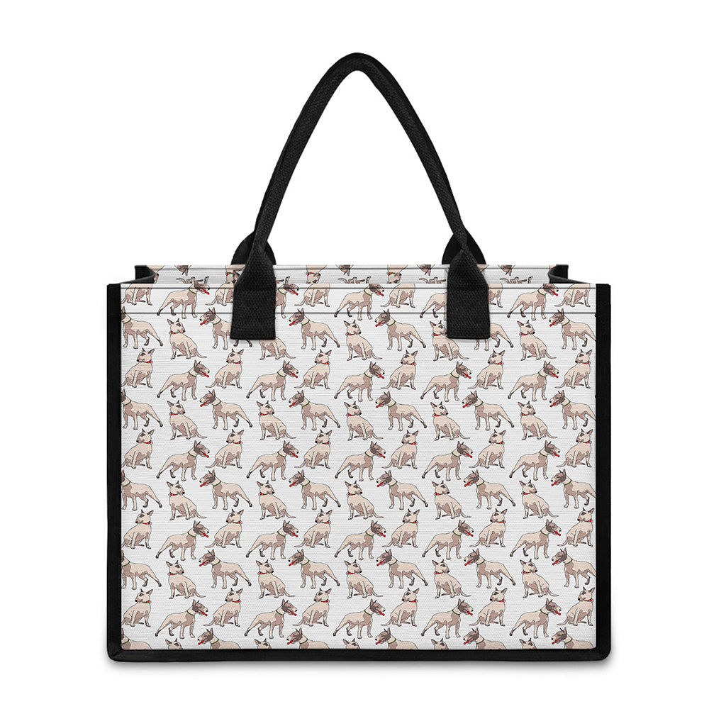 White Bull Terrier Pattern Print Canvas Tote Bag