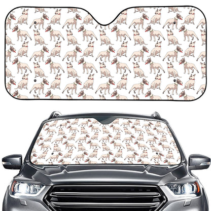 White Bull Terrier Pattern Print Car Windshield Sun Shade