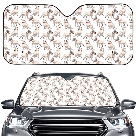 White Bull Terrier Pattern Print Car Windshield Sun Shade