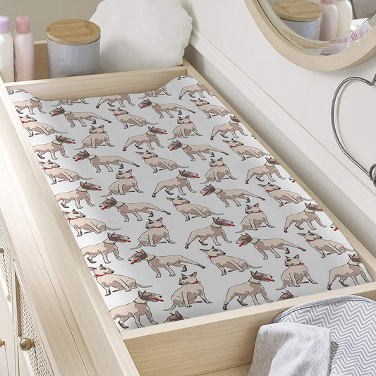 White Bull Terrier Pattern Print Changing Pad Cover
