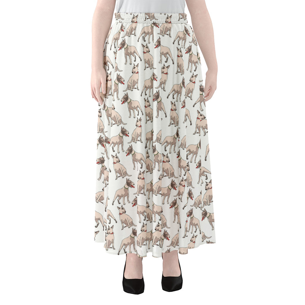 White Bull Terrier Pattern Print Chiffon Maxi Skirt