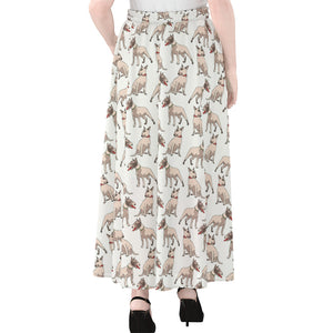 White Bull Terrier Pattern Print Chiffon Maxi Skirt