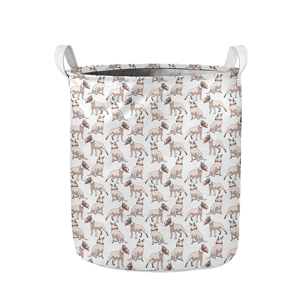 White Bull Terrier Pattern Print Collapsible Laundry Basket