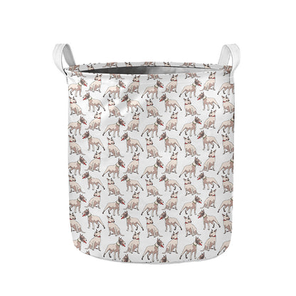 White Bull Terrier Pattern Print Collapsible Laundry Basket