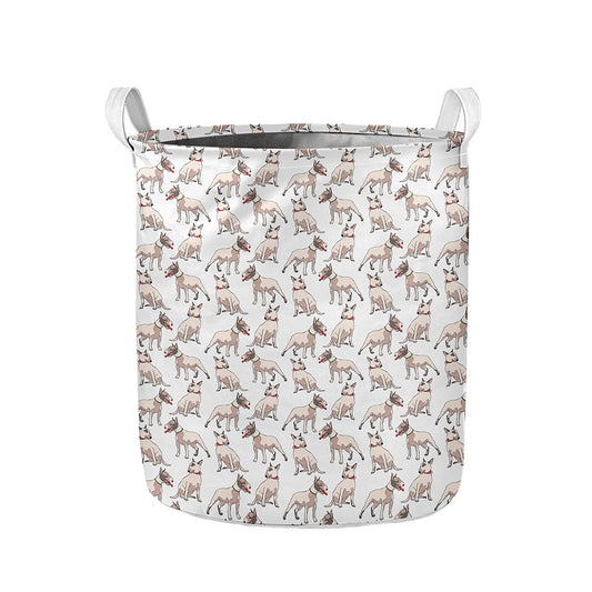 White Bull Terrier Pattern Print Collapsible Laundry Basket