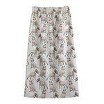 White Bull Terrier Pattern Print Cotton Front Slit Maxi Skirt