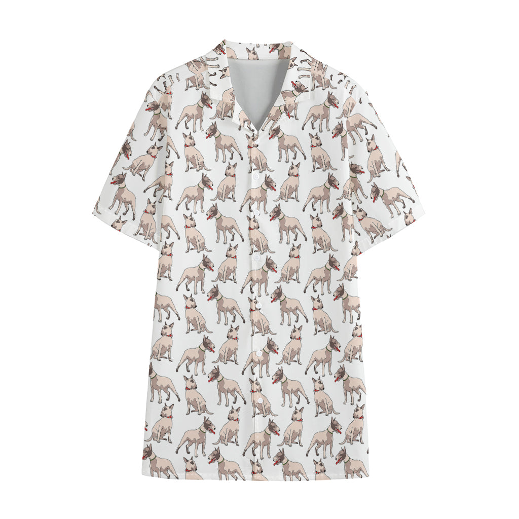 White Bull Terrier Pattern Print Cotton Hawaiian Shirt