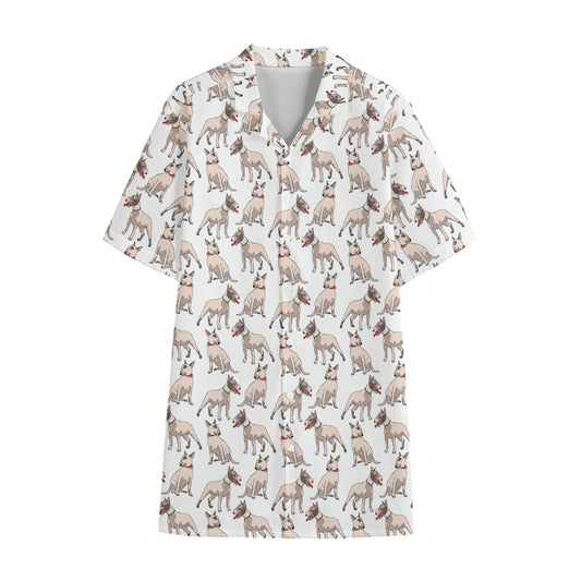 White Bull Terrier Pattern Print Cotton Hawaiian Shirt