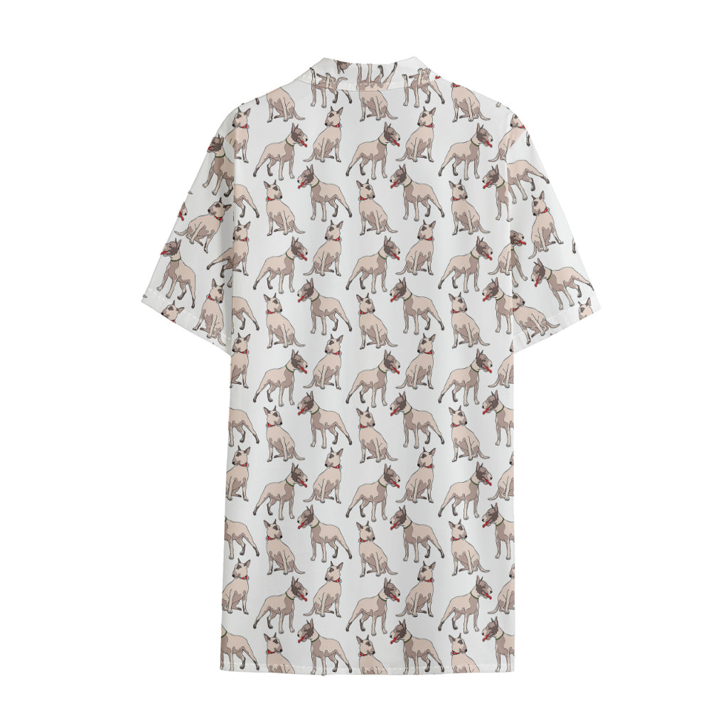 White Bull Terrier Pattern Print Cotton Hawaiian Shirt