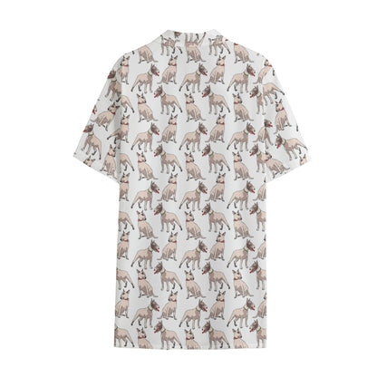 White Bull Terrier Pattern Print Cotton Hawaiian Shirt
