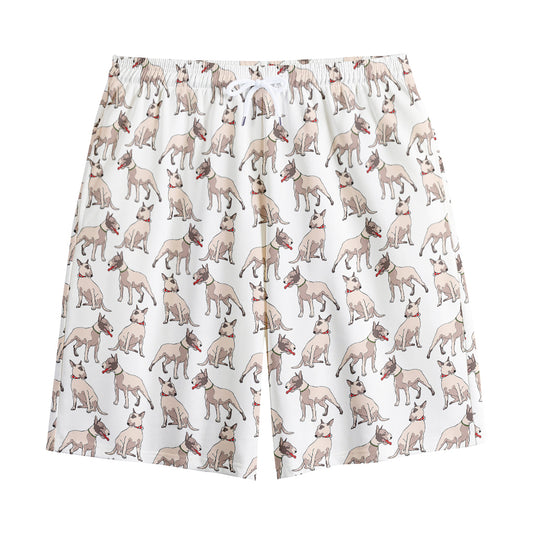 White Bull Terrier Pattern Print Cotton Shorts