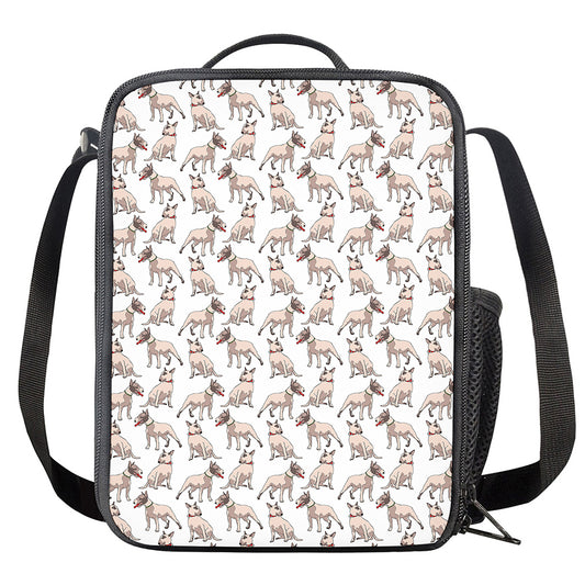 White Bull Terrier Pattern Print Crossbody Lunch Bag