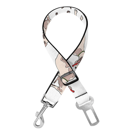 White Bull Terrier Pattern Print Dog Seat Belt